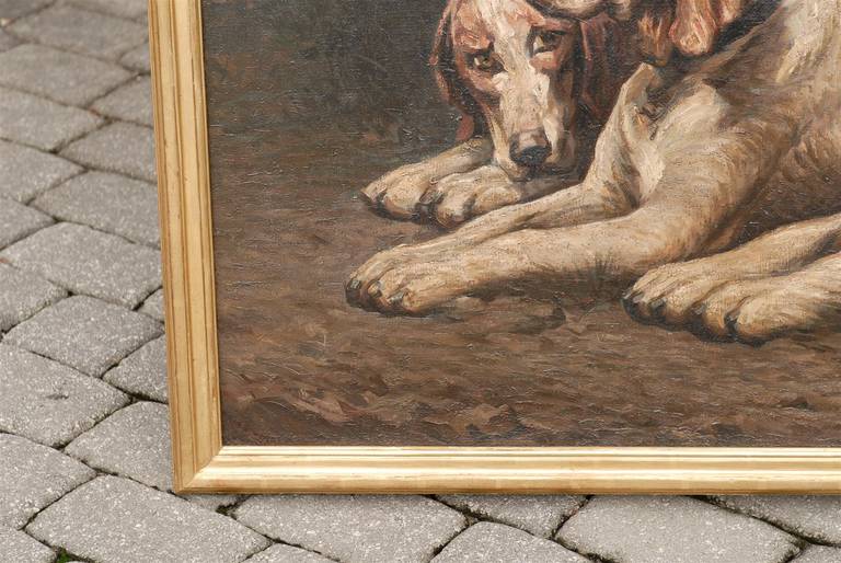Large Oil of Reclining Dogs or Hounds 2