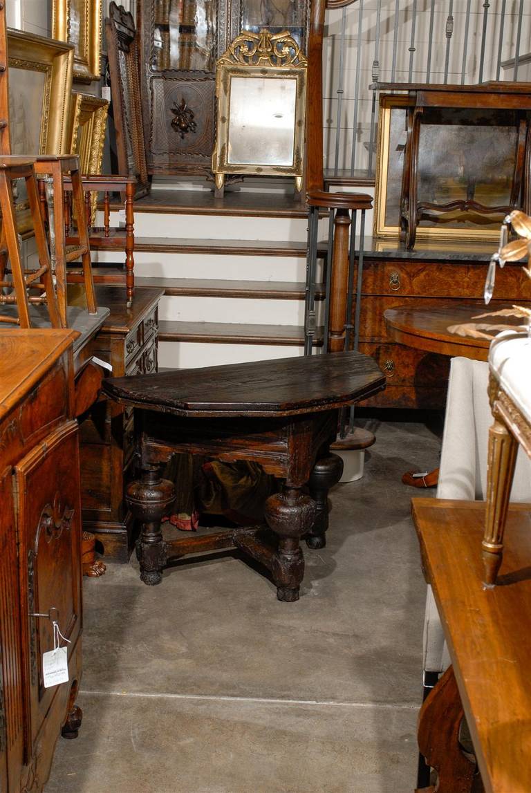 Hand-Carved Italian Carved Wood Gateleg Demi-Lune Table from the Late 18th Century