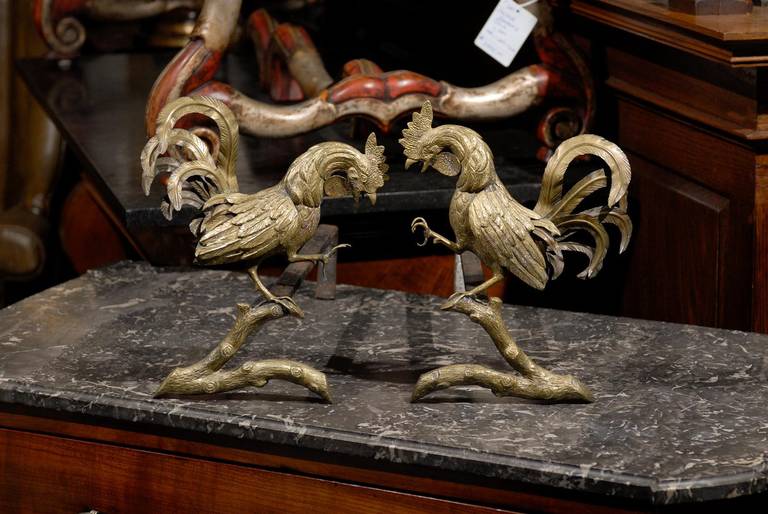 Pair of Rooster Andirons