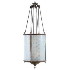 19th Century French Brass Lantern with Pattern Curved Glass Panels