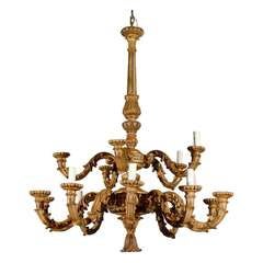 French Early 20th Century Large Size Giltwood Chandelier with Scrolled Arms