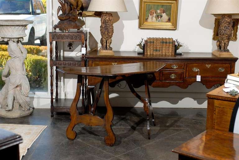 Italian 19th Century Walnut Demilune Console Table with Lyre Shaped Legs For Sale 4