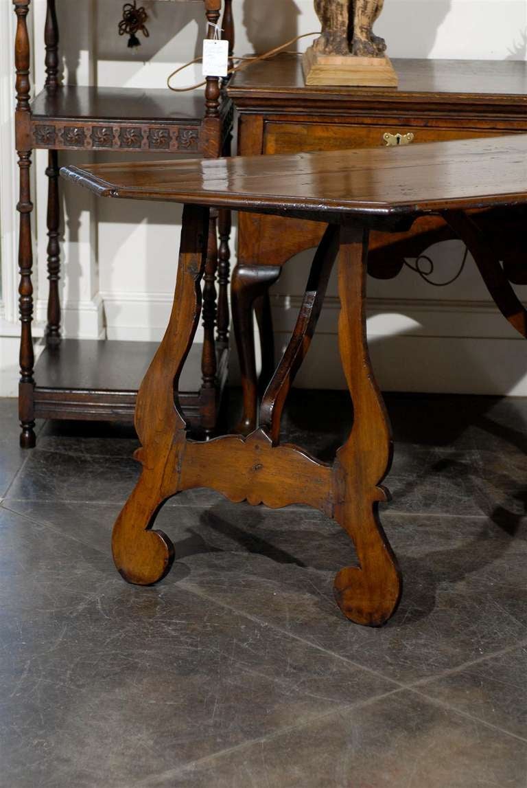 Italian 19th Century Walnut Demilune Console Table with Lyre Shaped Legs In Good Condition For Sale In Atlanta, GA