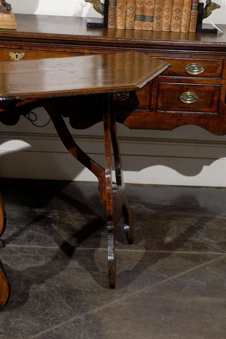 Italian 19th Century Walnut Demilune Console Table with Lyre Shaped Legs For Sale 1