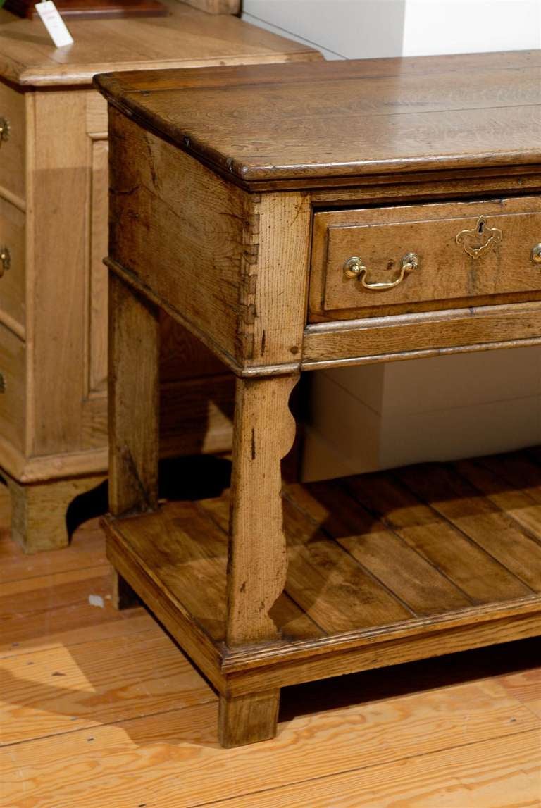 18th Century English Oak Silhouette-Legged Potboard Server with Plank Top 3