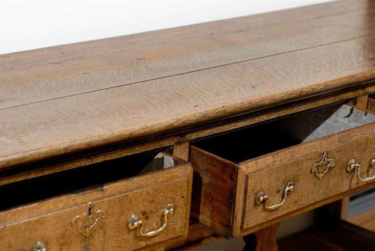 18th Century English Oak Silhouette-Legged Potboard Server with Plank Top 4