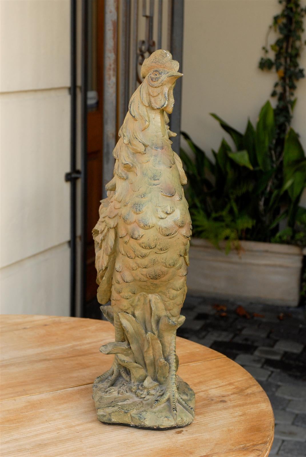 French Rooster Sculpture with Green & Black Accents from the Mid-20th Century For Sale 2