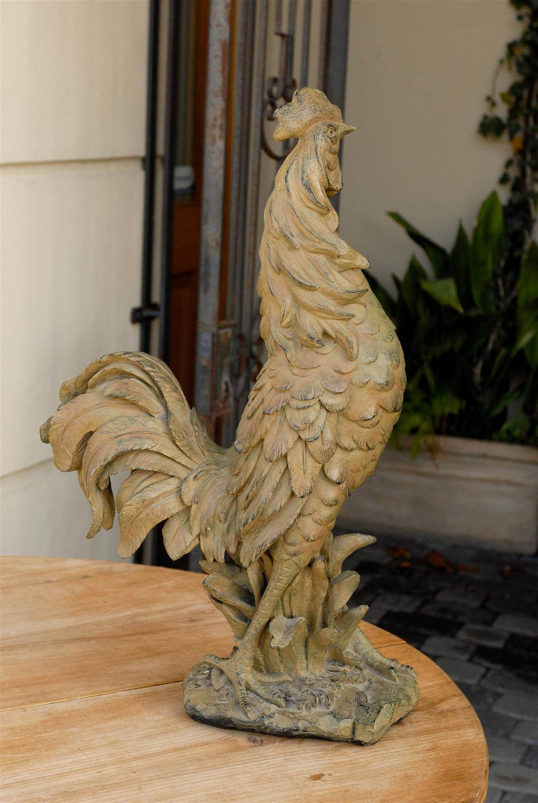 French Rooster Sculpture with Green & Black Accents from the Mid-20th Century For Sale 6