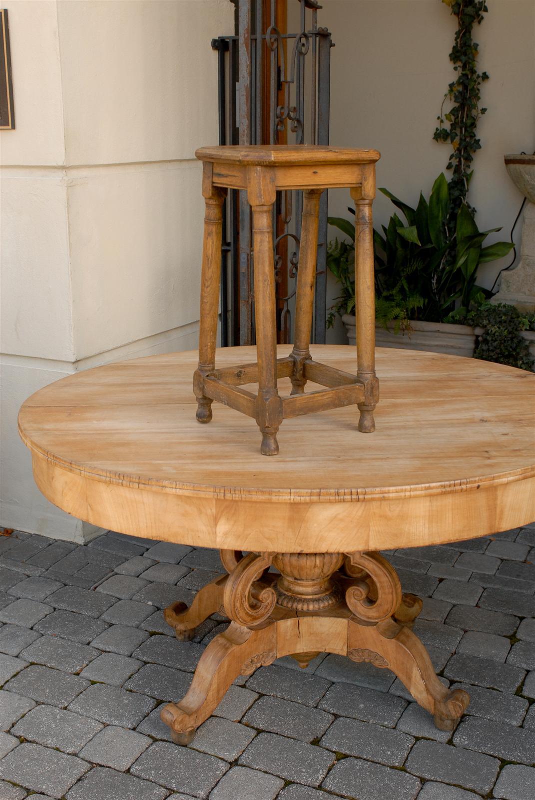 Rustic French Four Legged Pegged Stool or Pedestal from the Late 19th Century