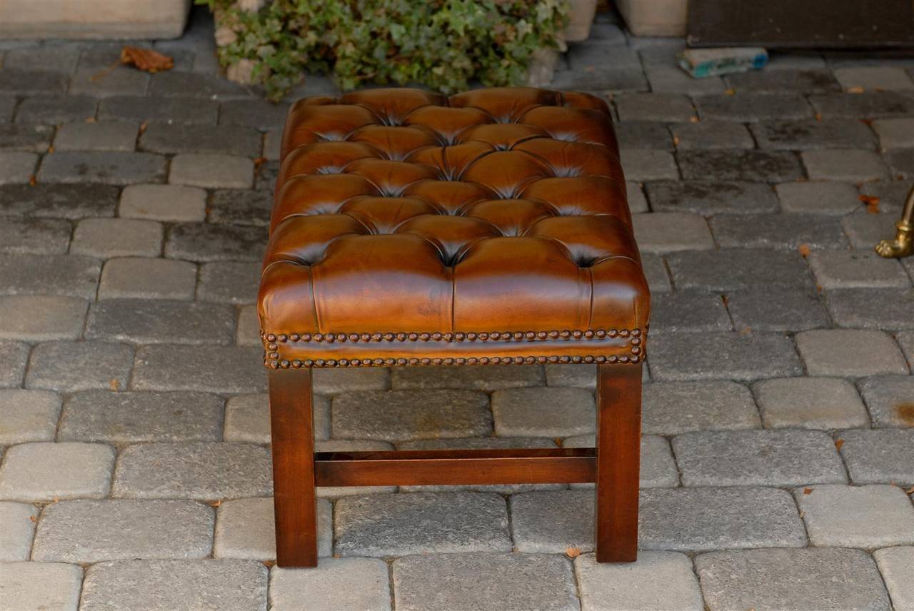 brown leather bench seat