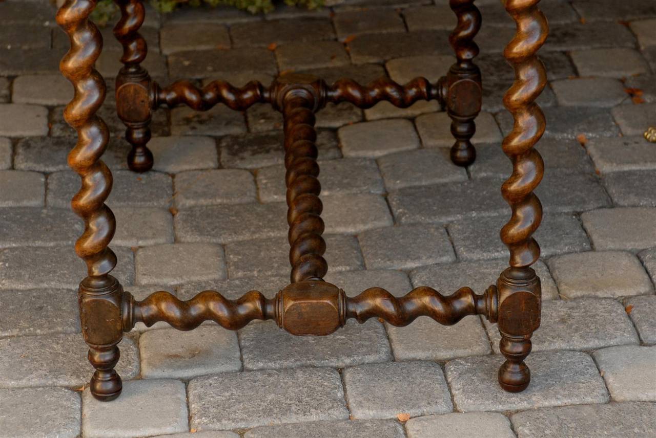 English 1870s Wooden Side Table with One Drawer, Barley Twist Legs and Stretcher 1