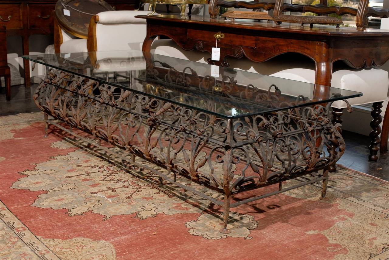 Austrian Mid-19th Century Large Size Wrought Iron and Glass Top Coffee Table