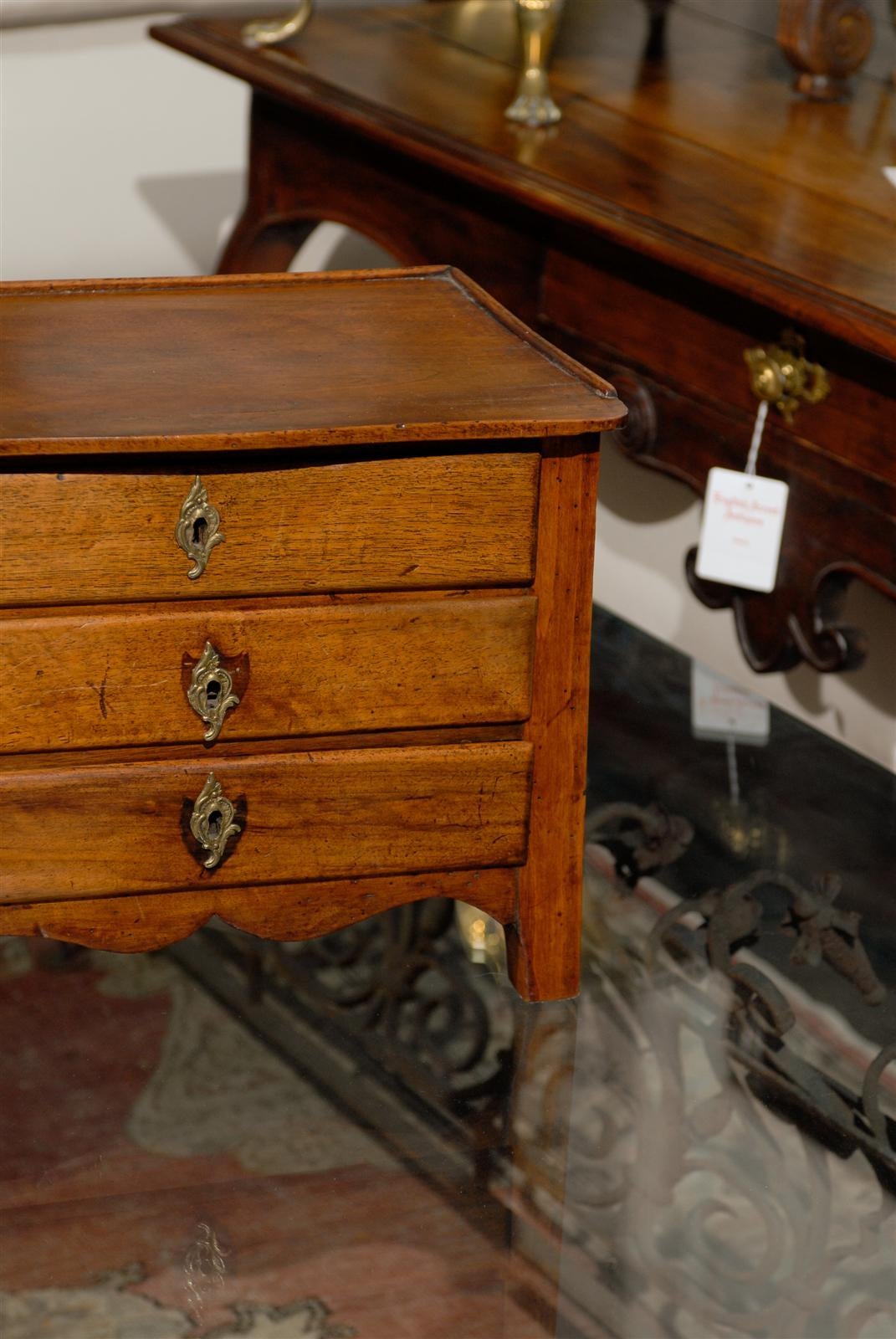 Brass French Miniature Oak Commode Table Top from the Early 19th Century For Sale