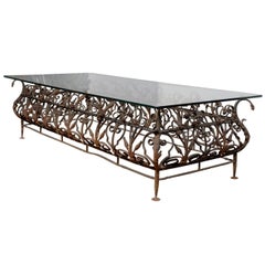 Austrian Mid-19th Century Large Size Wrought Iron and Glass Top Coffee Table