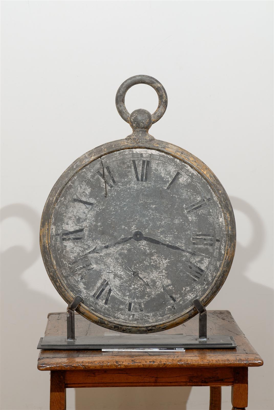 Großes Zink-Uhrhandelsschild auf maßgefertigtem Ständer, Mitte des 19. Jahrhunderts im Angebot 4