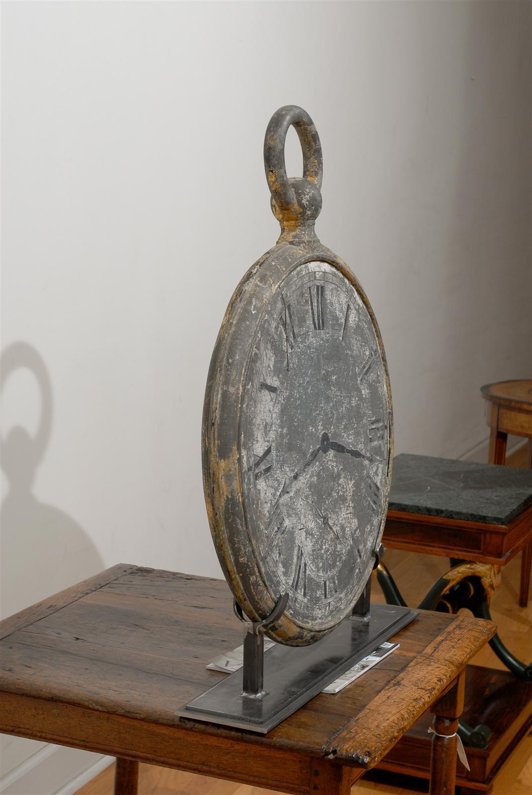 French Large Size Mid-19th Century Zinc Clock Trade Sign on Custom Stand For Sale 1