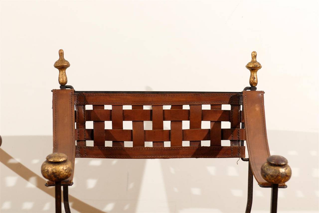 20th Century Pair of Italian Campaign Savonarola Chairs with Woven Leather Seats, circa 1960