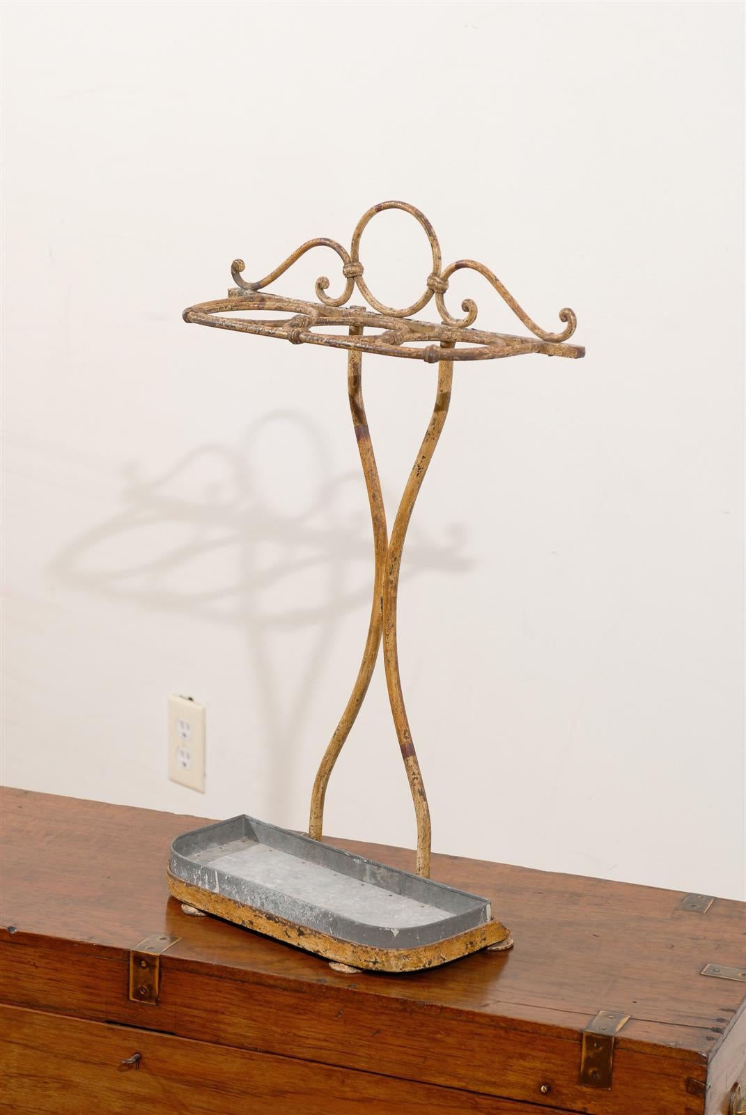 French 19th Century Metal Umbrella Stand with Old Paint 3