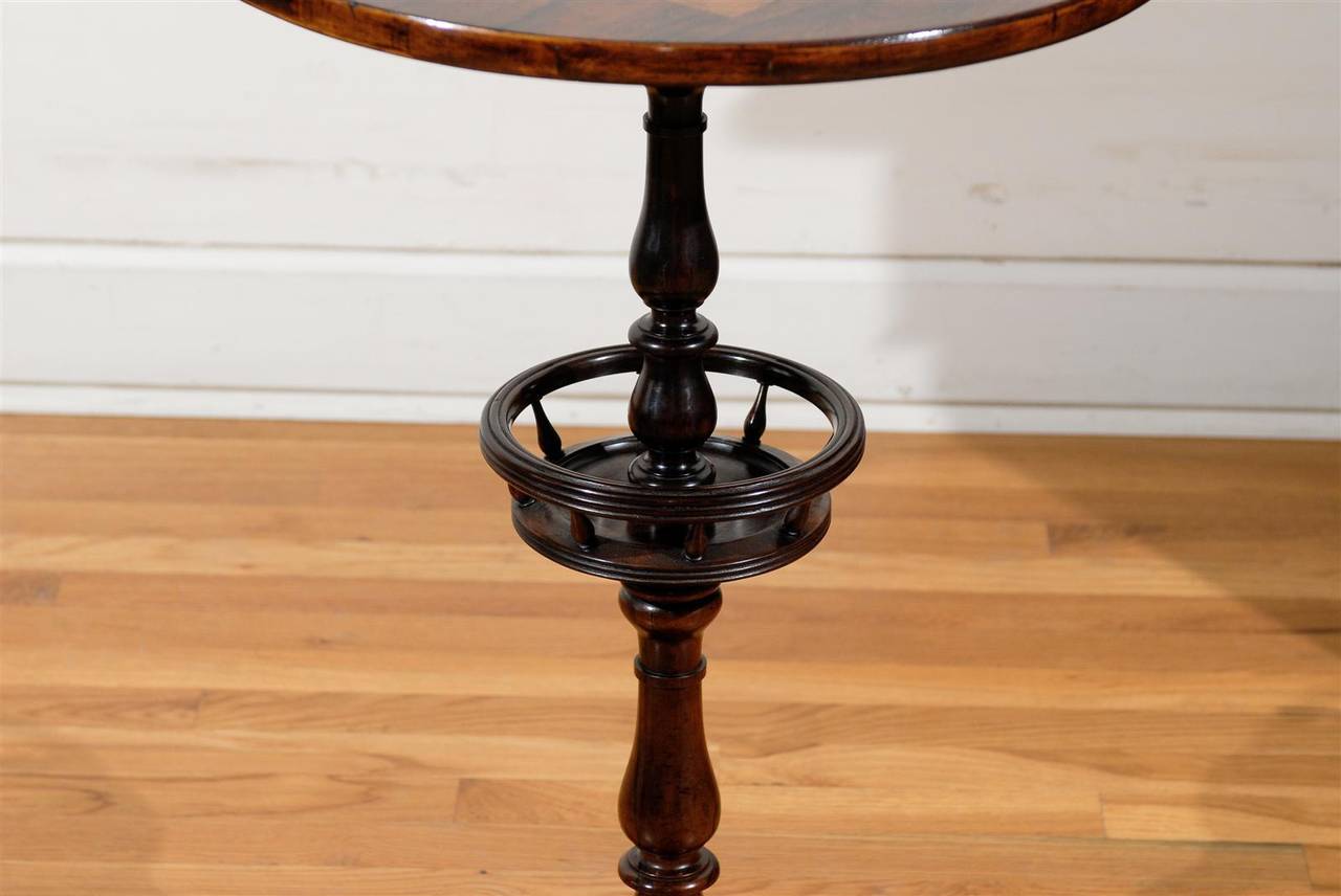19th Century English 1870s Rosewood Pedestal Gueridon Games Table with Checkerboard Inlay