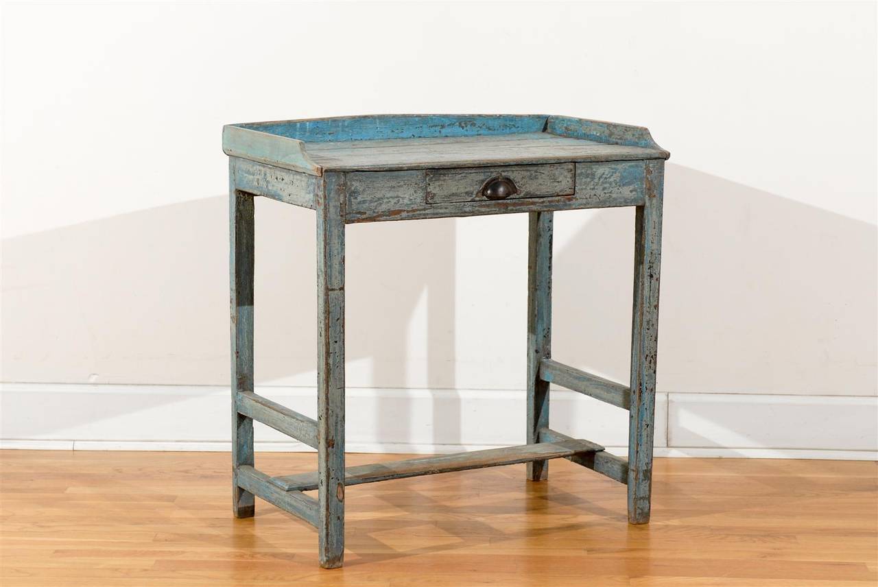 Swedish Painted Fir Side Table / Desk from the Early 19th Century in Blue Finish