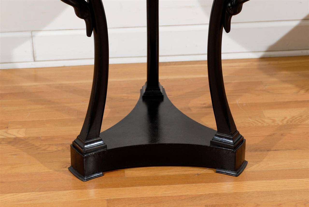 19th Century French Directoire Style 1880s Guéridon Table of Ebonized Wood with Swan Motifs For Sale
