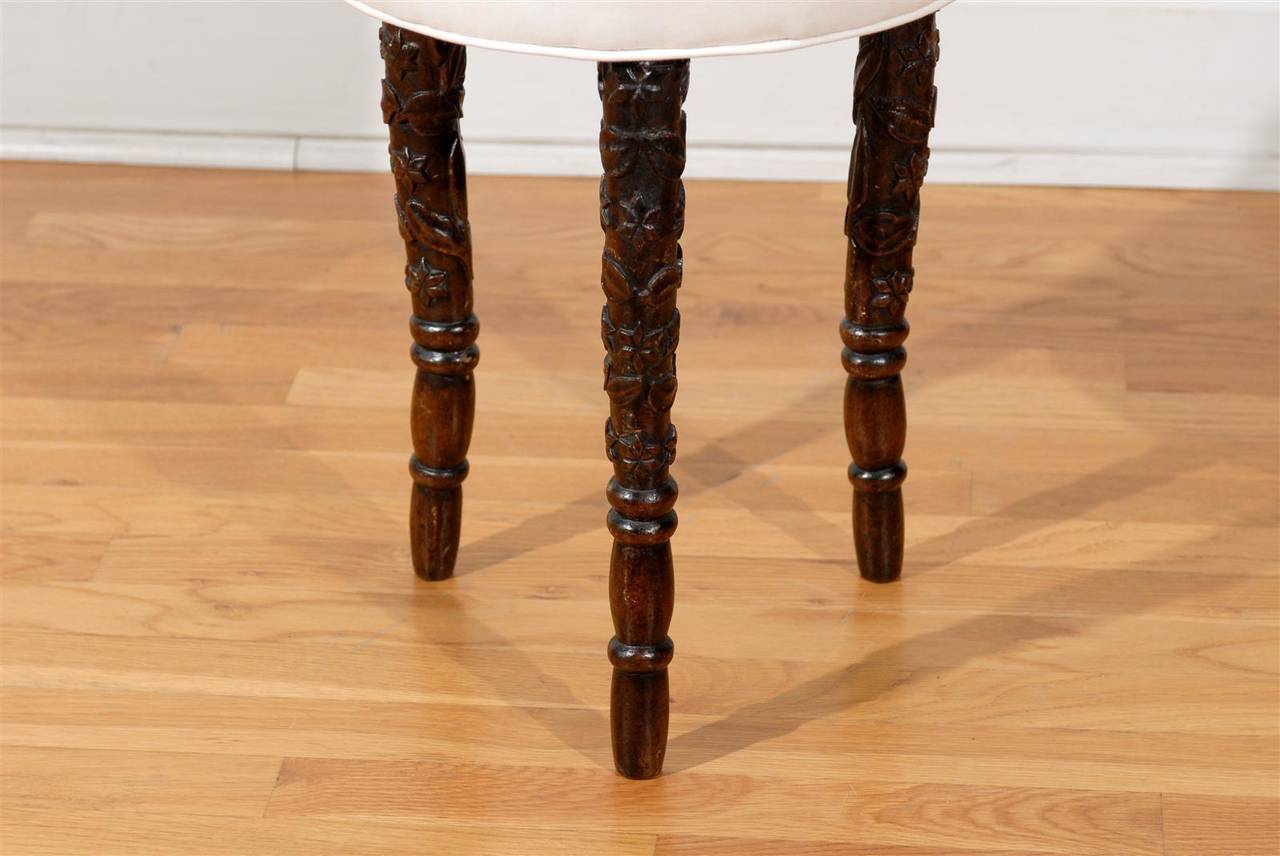 19th Century Black Forest German 1880s Single Stool with Upholstered Seat and Carved Legs