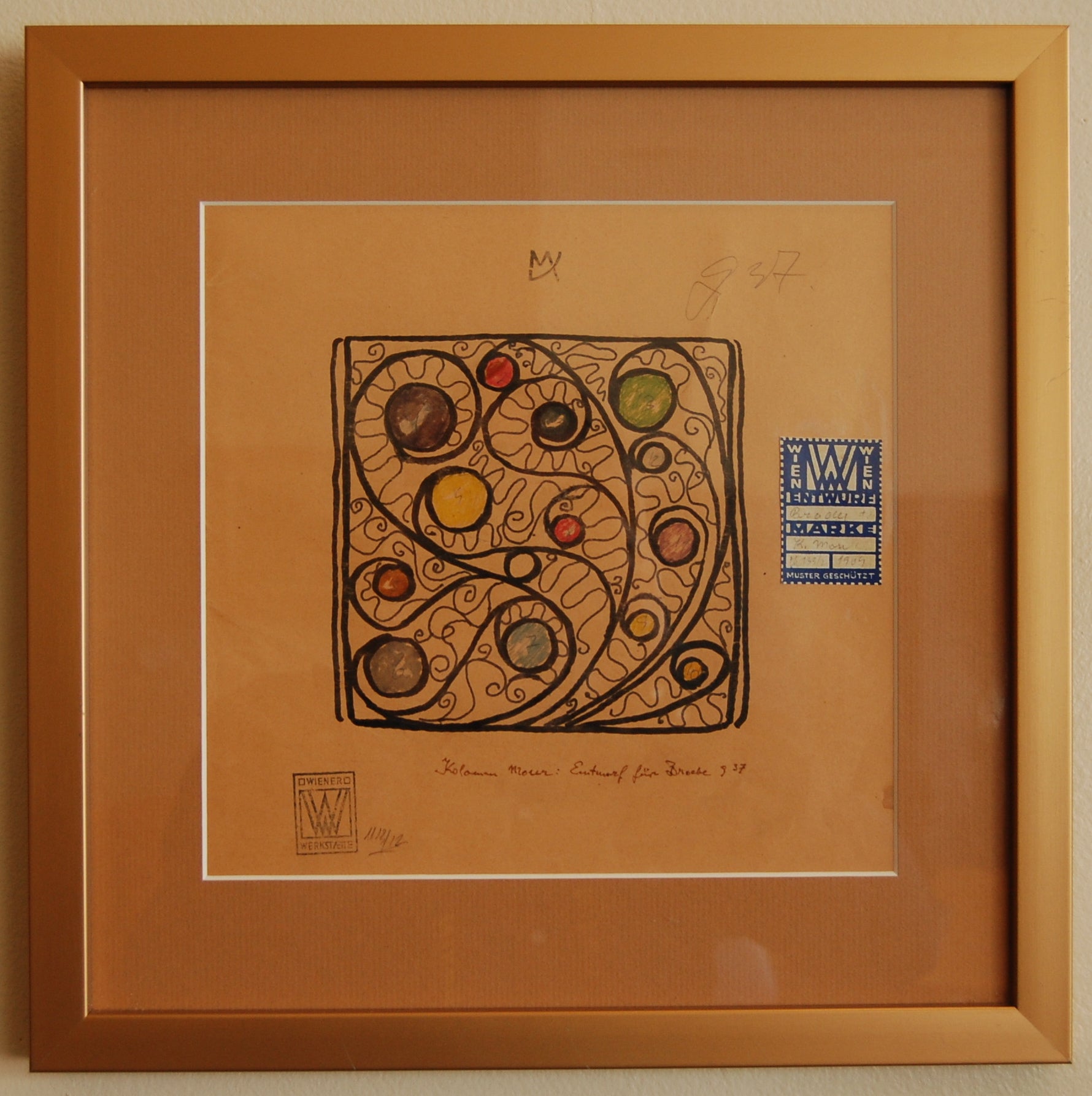 Kolo Moser Brooch Drawing  Wiener Werkstatte