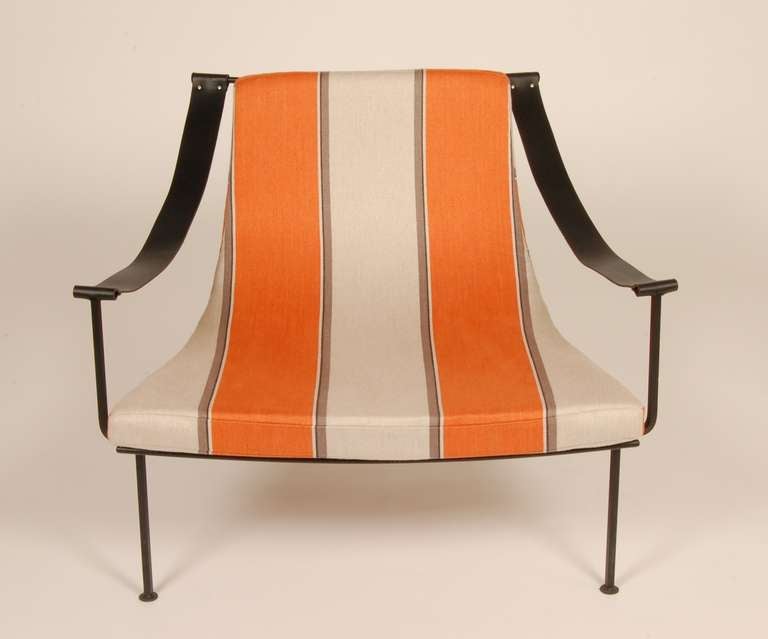 Fabric Modernist Iron Lounge Chairs