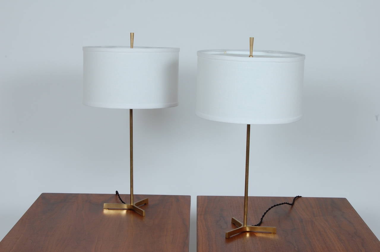 Mid-Century Modern Pair of Brass Modernist Lamps