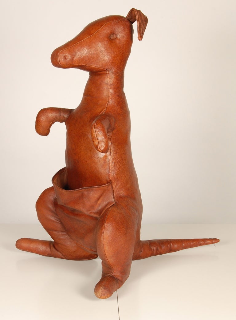 Leather Kangaroo often used as a magazine rack created for Abercrombie and Fitch. Makers mark at the base of the tail.