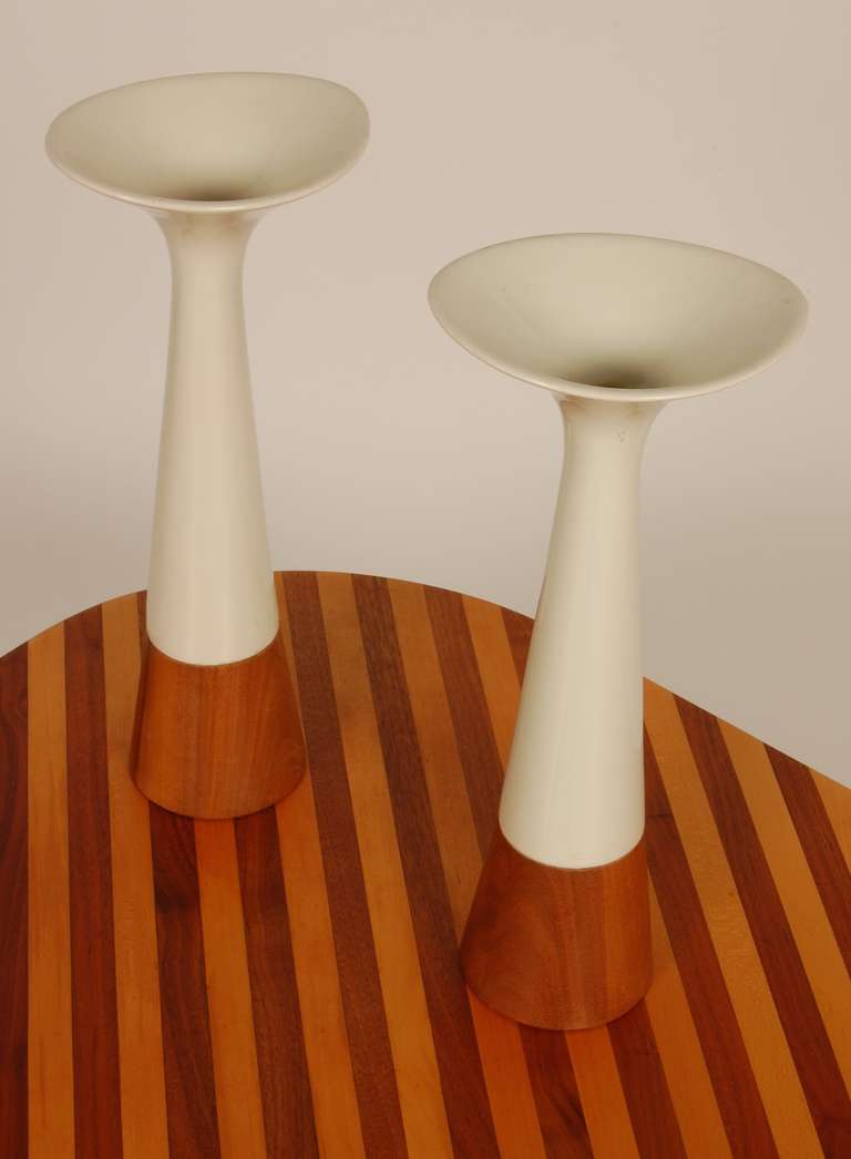 Porcelain and walnut candles by Michael Lax for Hyalya, part of his 