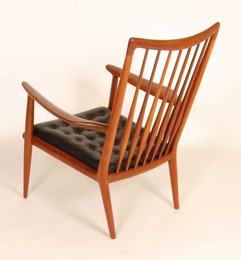 Sam Maloof (1916-2009) lounge chair rendered in walnut and leather. This lounge was a gift from Sam Maloof to the artist Millard Sheets (1907-1989) in the early 1960's and was acquired directly from his descendant who has had it in their possession