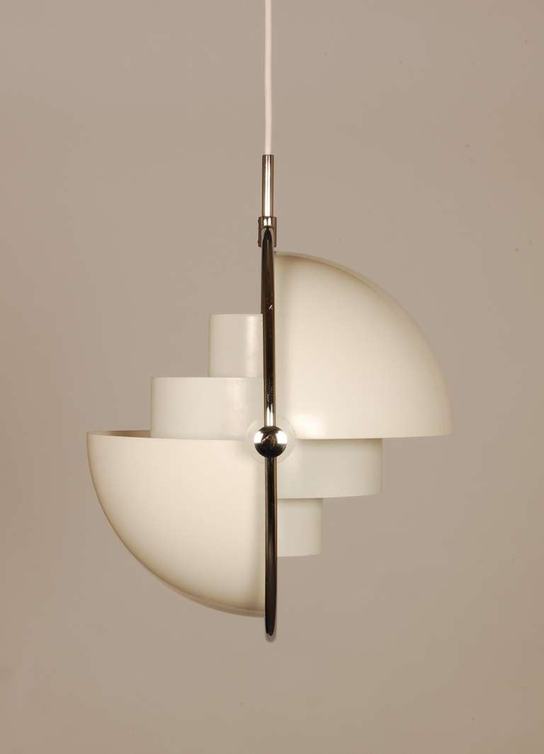 The Multi-Lite designed by Louis Weisdorf for Lyfa 1974. The two opposing outside shades are designed to create a wide range of lighting values to the room. All original excellent vintage condition and labeled.