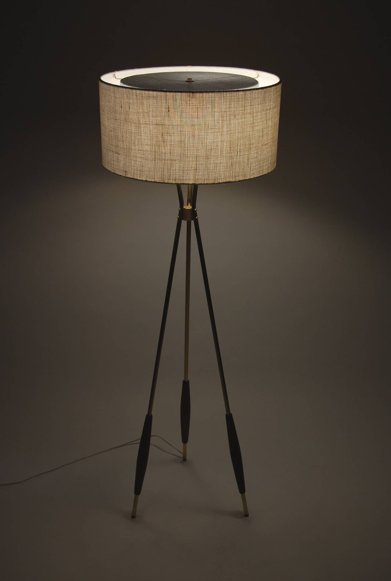 Walnut Lightolier Tripod Floor Lamp by Gerald Thurston