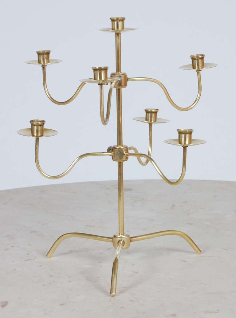 Petite Swedish Brass Candelabra In Excellent Condition In San Francisco, CA