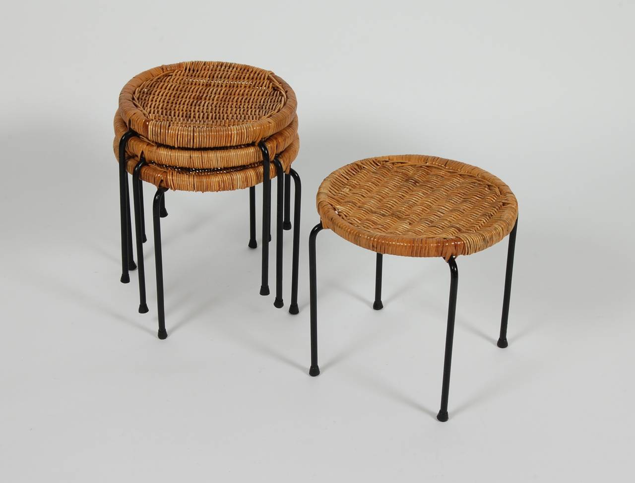 Rattan and Iron Stacking Stools or Tables