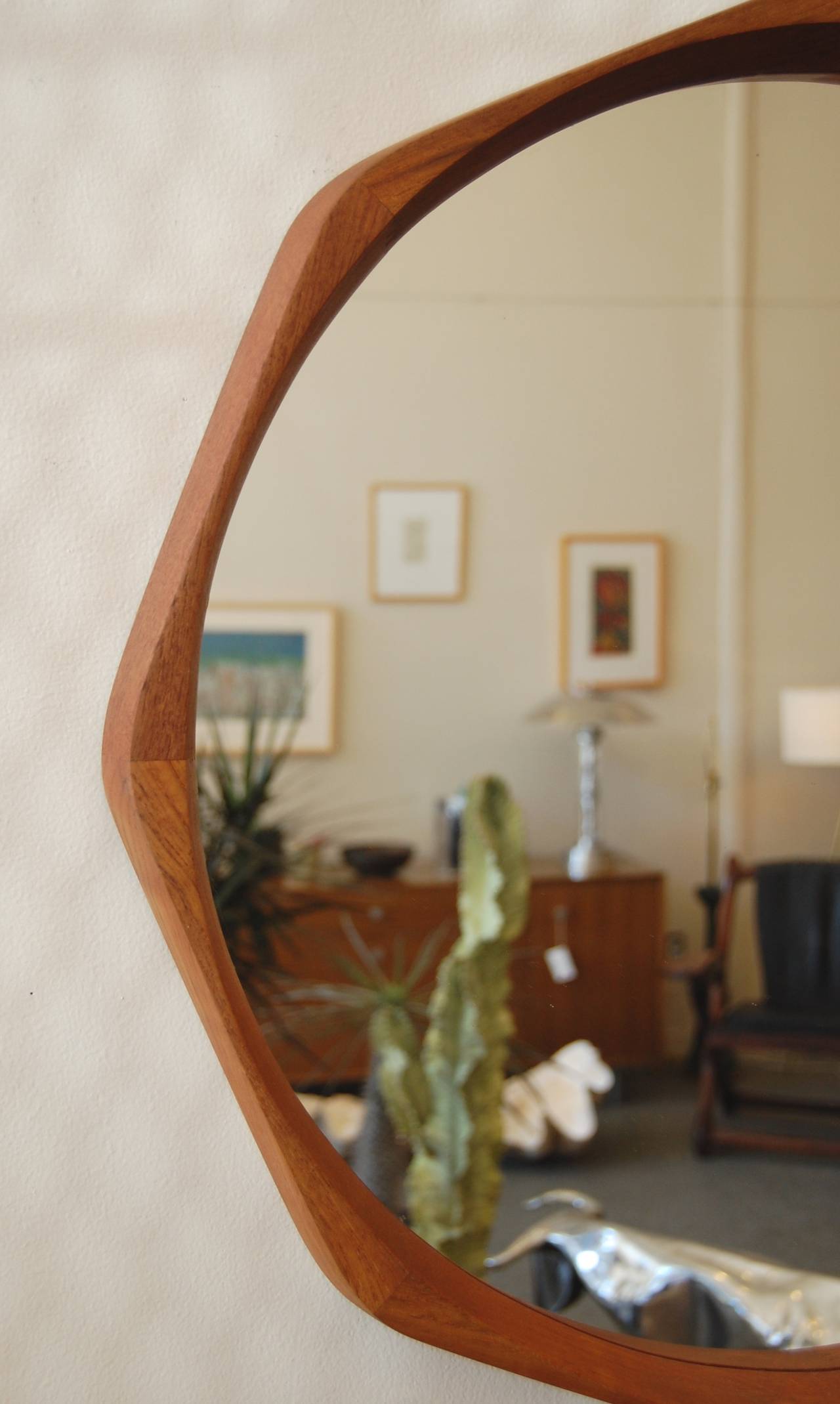 Scandinavian Modern Danish Octagon Mirror with Amazing Joinery
