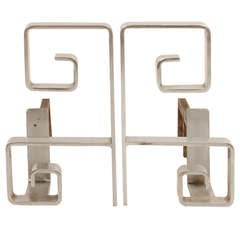 Modernist Greek Key Andirons