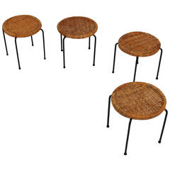 Rattan and Iron Stacking Stools or Tables