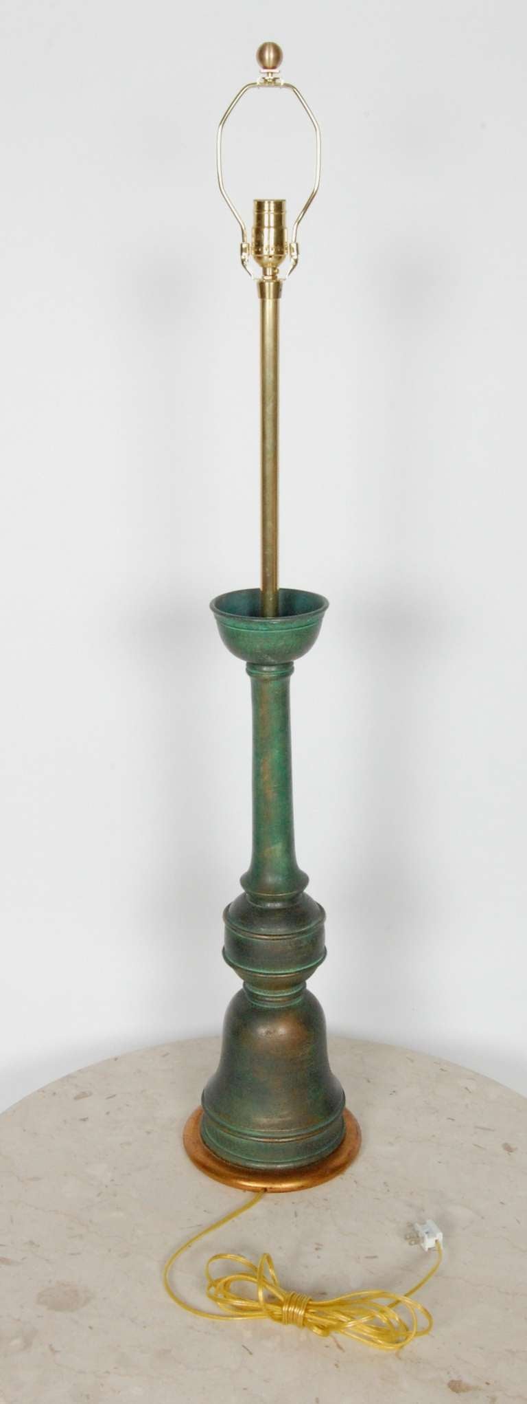 Tall Turkish Style Verdigris Ceramic Lamp In Excellent Condition For Sale In San Francisco, CA