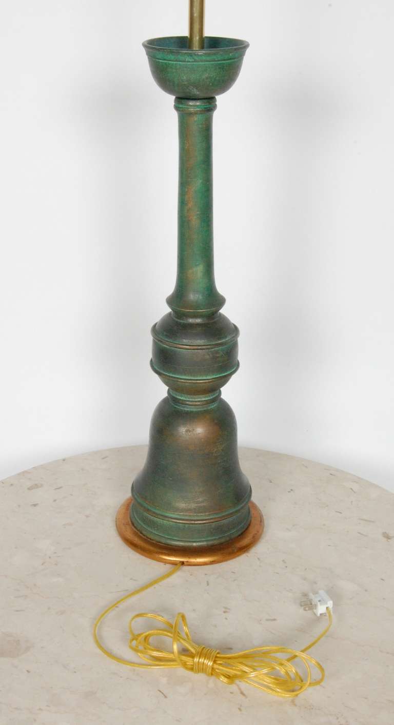 Mid-20th Century Tall Turkish Style Verdigris Ceramic Lamp For Sale