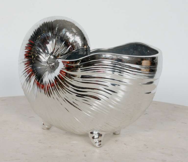 Mid-Century Modern Fritz & Floyd Metallic Silver Nautilus Shell Vase