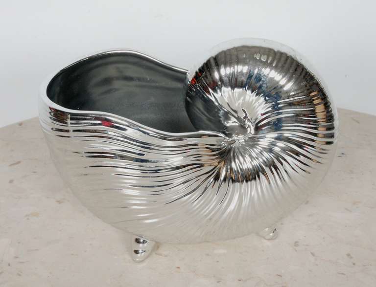 Ceramic Fritz & Floyd Metallic Silver Nautilus Shell Vase