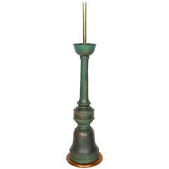 Vintage Tall Turkish Style Verdigris Ceramic Lamp