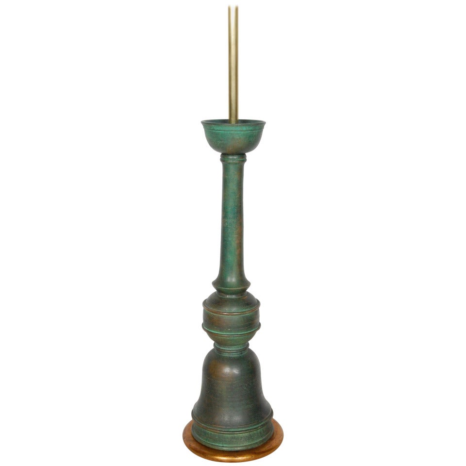 Tall Turkish Style Verdigris Ceramic Lamp For Sale