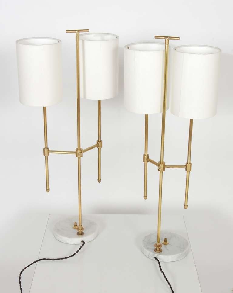 Mid-20th Century Italian Brass and Marble Table Lamps