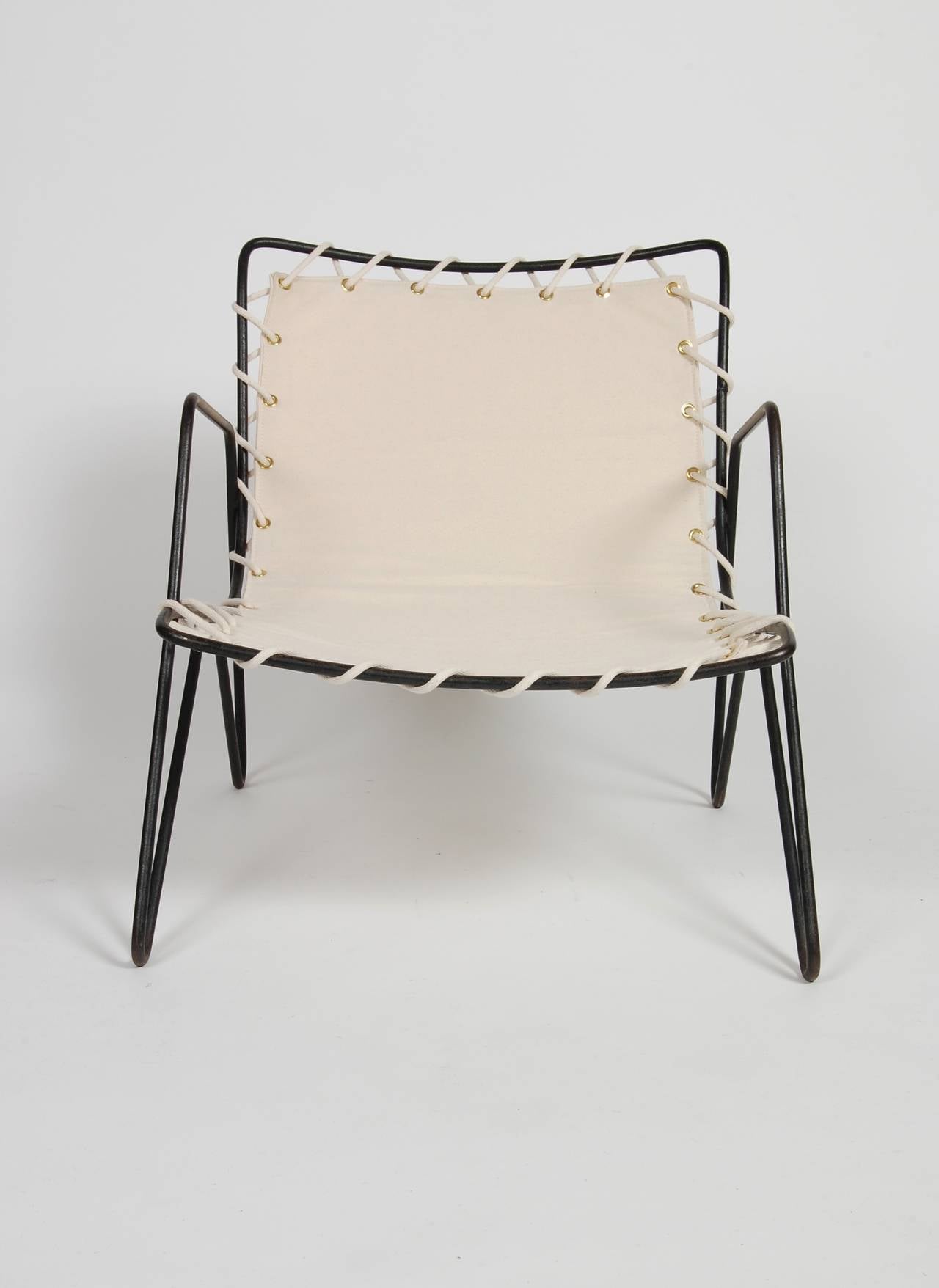 Mid-Century Modern Modernist Iron and Canvas Patio Lounge Chair