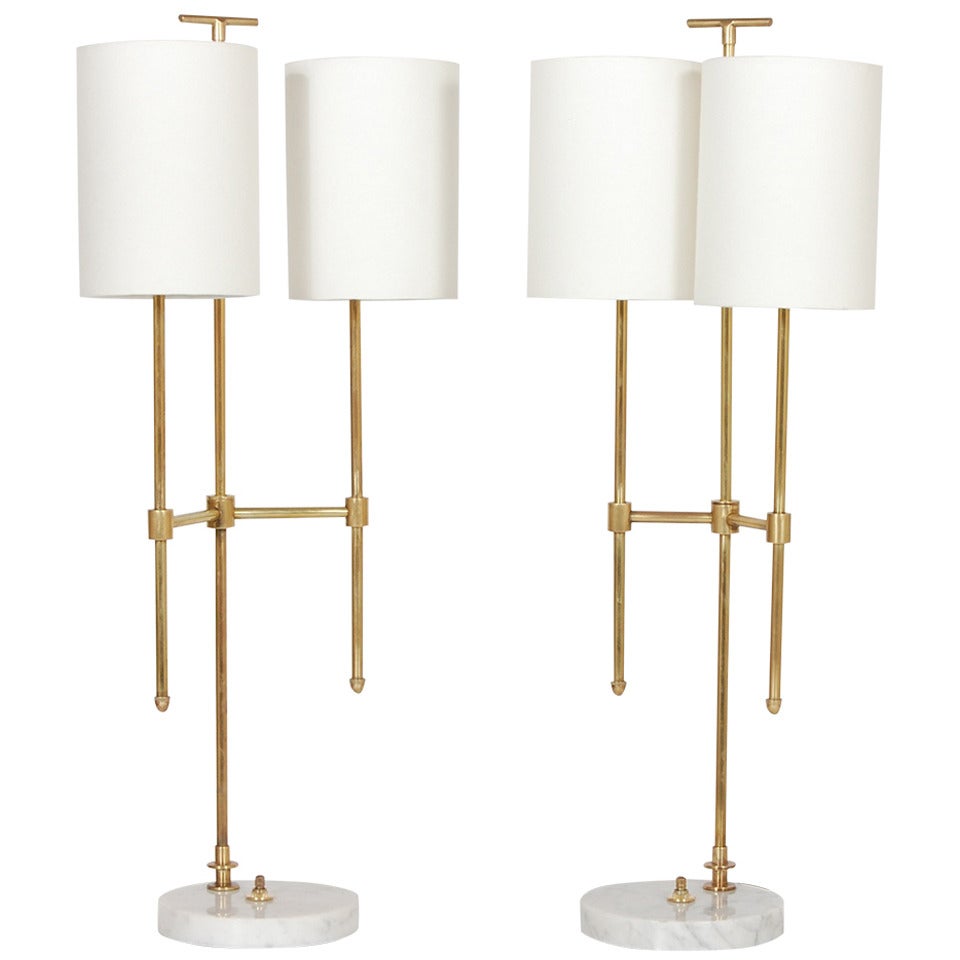 Italian Brass and Marble Table Lamps
