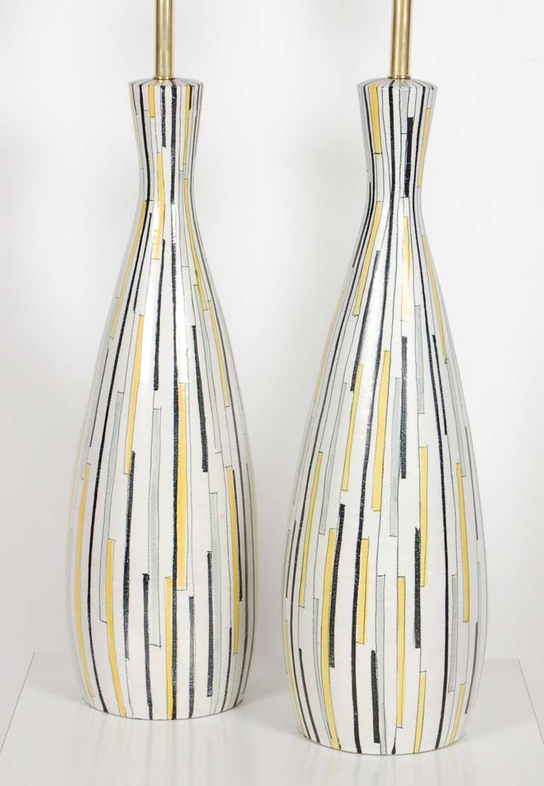 Mid-Century Modern Pair of Tall Bitossi for Raymor Ceramic Italian Lamps