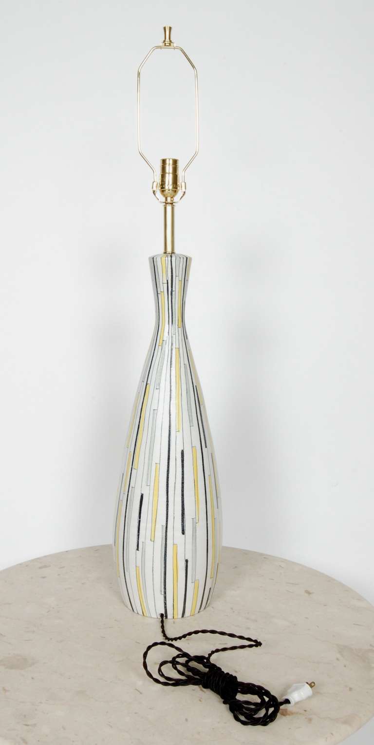 Brass Pair of Tall Bitossi for Raymor Ceramic Italian Lamps